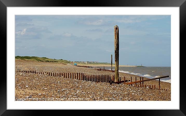 Poles Down The Beach Framed Mounted Print by philip milner