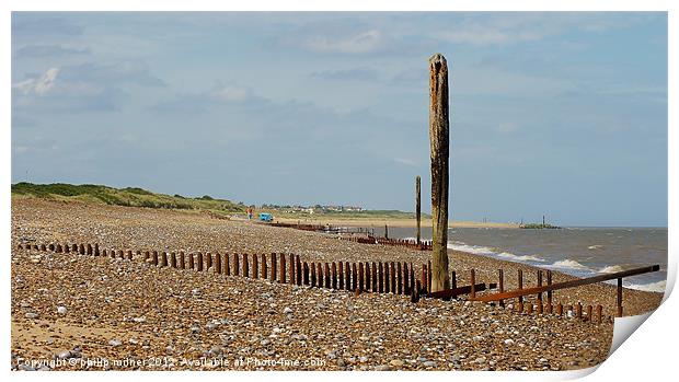Poles Down The Beach Print by philip milner