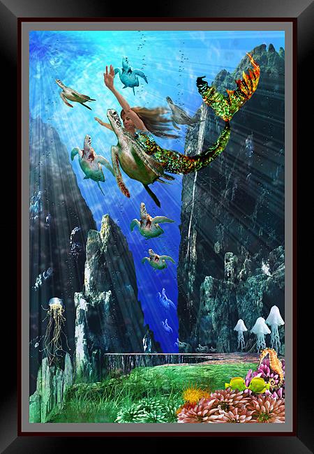 Turtles and Mermaid-Beneath the Waves Framed Print by philip clarke