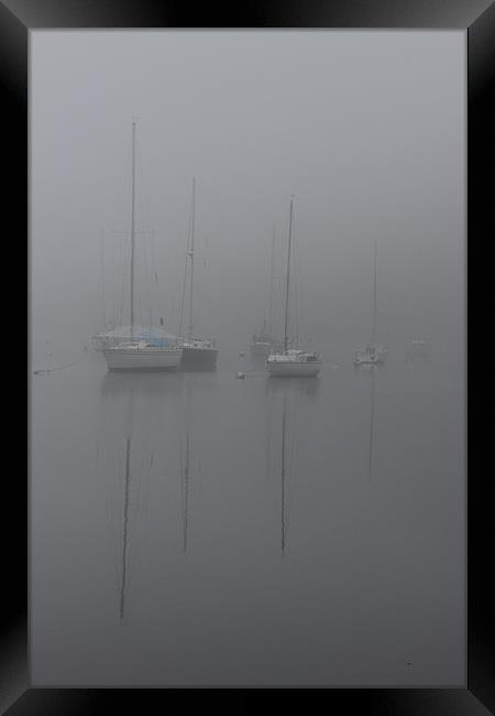 Boats in sea mist Framed Print by Gillian Stevens