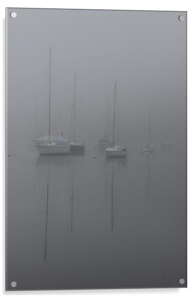 Boats in sea mist Acrylic by Gillian Stevens