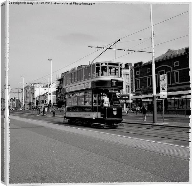 Bolton 66 Tram Monochrome. Canvas Print by Gary Barratt