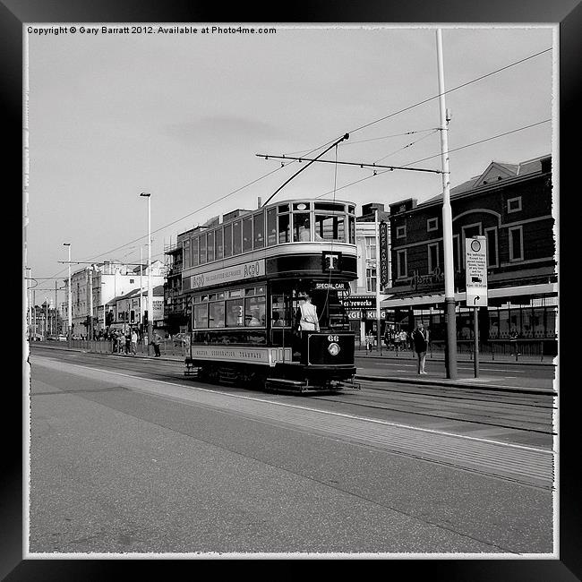 Bolton 66 Tram Monochrome. Framed Print by Gary Barratt