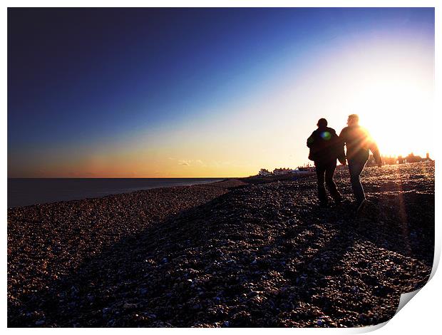 Aldeburgh, Suffolk - couple at sunset Print by Pete Townshend