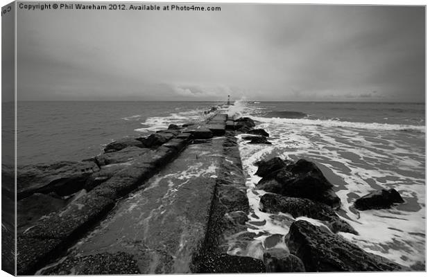 Black and White Breakwater Canvas Print by Phil Wareham