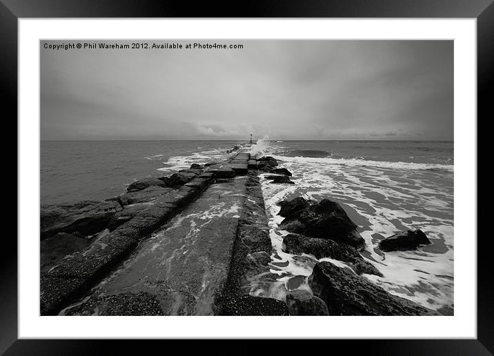 Black and White Breakwater Framed Mounted Print by Phil Wareham