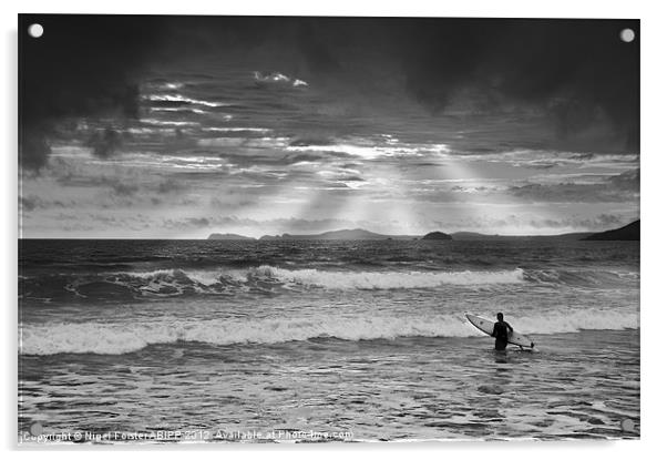Newgale Surfer Acrylic by Creative Photography Wales