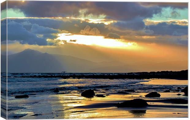 Arran from Seamill Beach at Sunset Canvas Print by Tylie Duff Photo Art