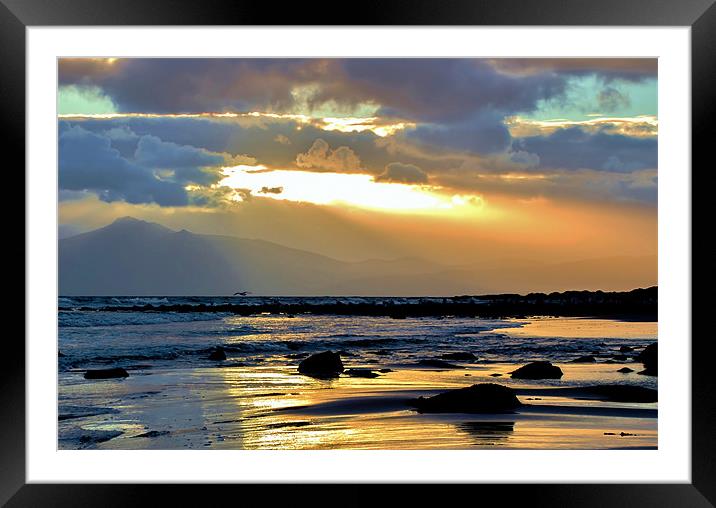 Arran from Seamill Beach at Sunset Framed Mounted Print by Tylie Duff Photo Art