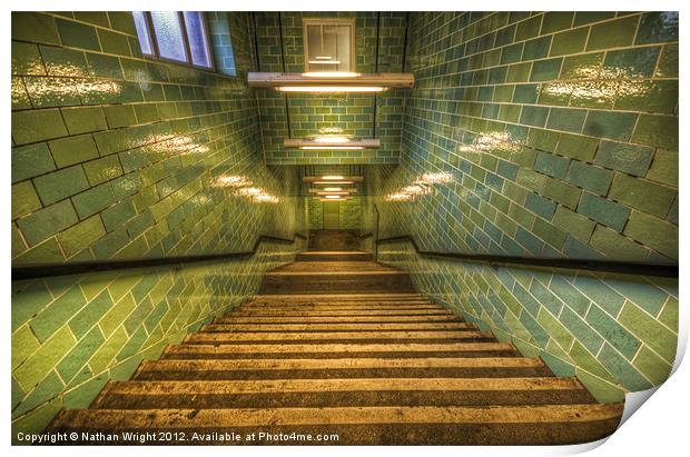 Green stairs Print by Nathan Wright