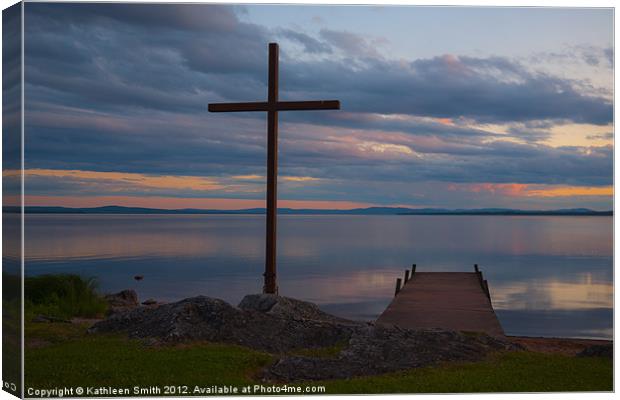 Cross by jetty at sunset Canvas Print by Kathleen Smith (kbhsphoto)
