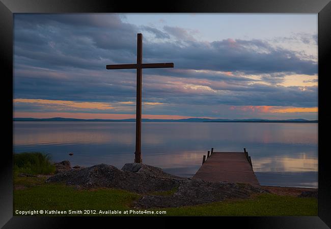 Cross by jetty at sunset Framed Print by Kathleen Smith (kbhsphoto)