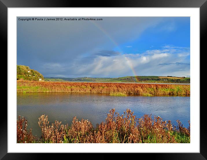 Rainbow over the Taf Estuary Framed Mounted Print by Paula J James