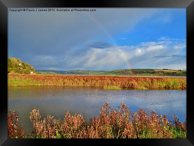Rainbow over the Taf Estuary Framed Print by Paula J James