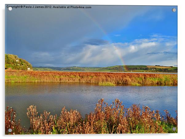 Rainbow over the Taf Estuary Acrylic by Paula J James