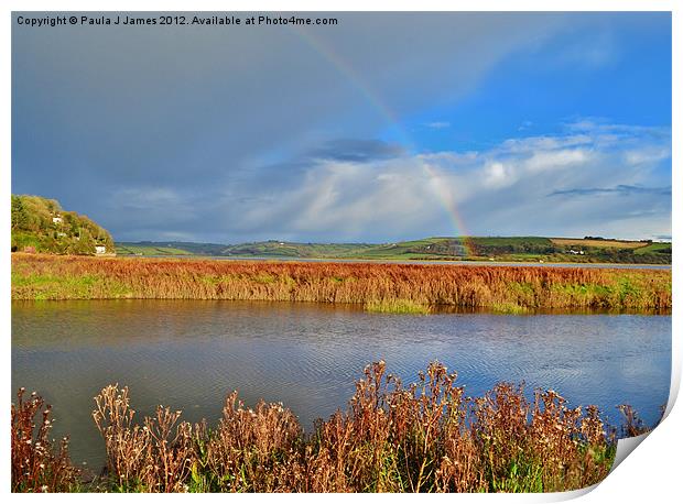 Rainbow over the Taf Estuary Print by Paula J James