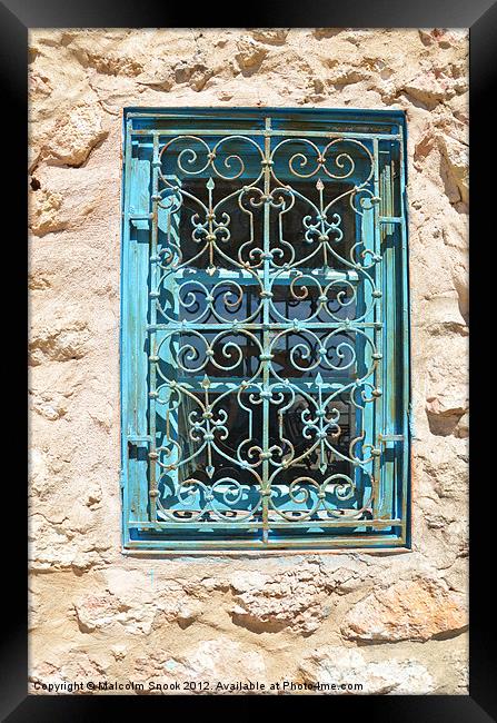 Light blue window grille Framed Print by Malcolm Snook