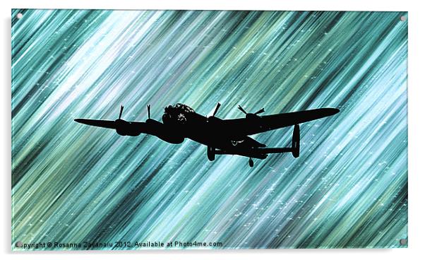 Lancaster Bomber Sillouette. Acrylic by Rosanna Zavanaiu
