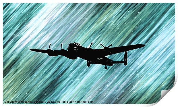 Lancaster Bomber Sillouette. Print by Rosanna Zavanaiu