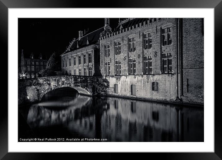 Bruges at Night Framed Mounted Print by Neal P