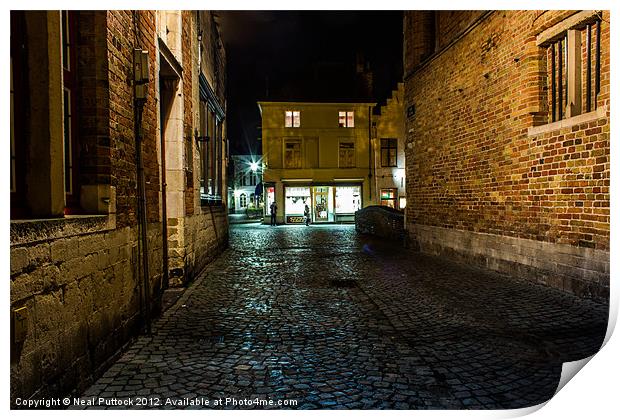 Bruges at Night Print by Neal P
