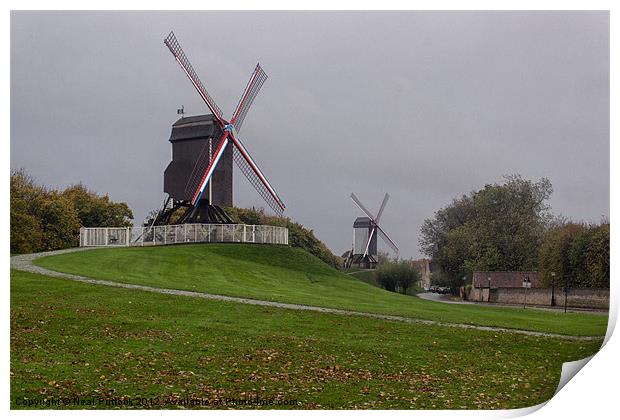 Windmills of Bruges Print by Neal P