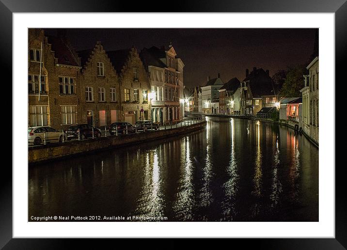 Canal at Night Framed Mounted Print by Neal P