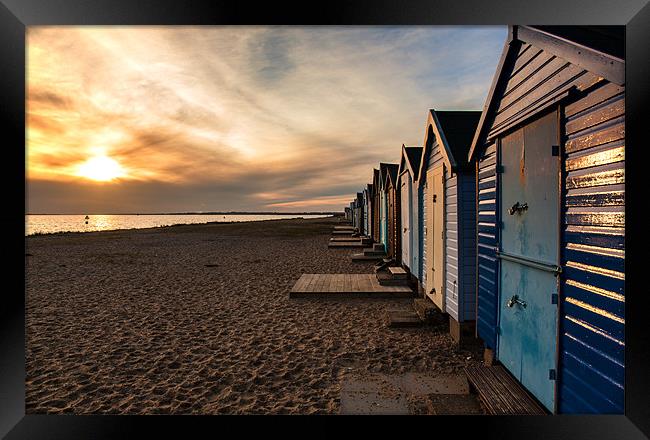 Sunset Beach Huts Framed Print by Mark Harrop