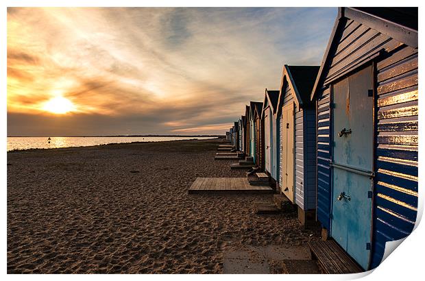 Sunset Beach Huts Print by Mark Harrop