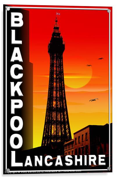 Red Blackpool Sunset Poster Acrylic by Gary Barratt