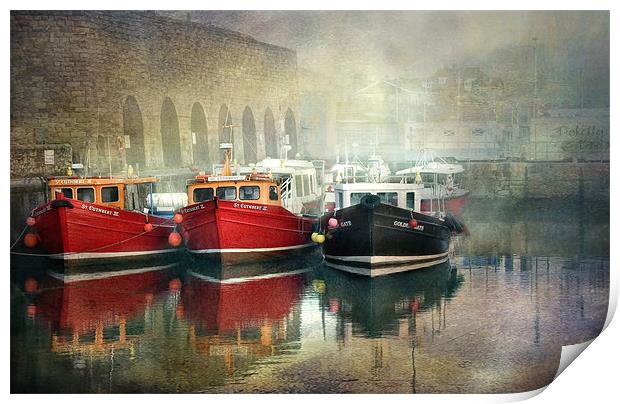 Seahouses Harbour in mist Print by Brian Tarr