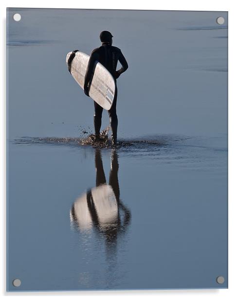 Surfer reflections Severn Bore Acrylic by mark humpage