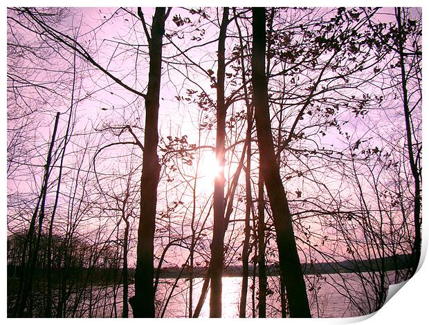 Pink SunRise over the lake Print by Beth Mishata