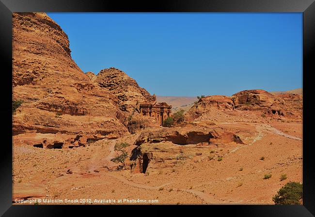 The Monastery at Petra Framed Print by Malcolm Snook