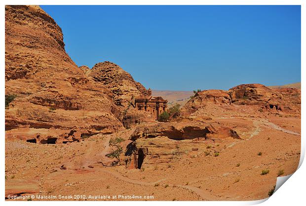 The Monastery at Petra Print by Malcolm Snook