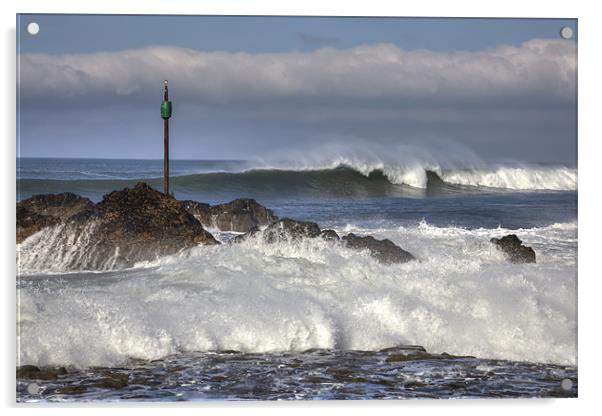Big Waves on Bude Acrylic by Mike Gorton
