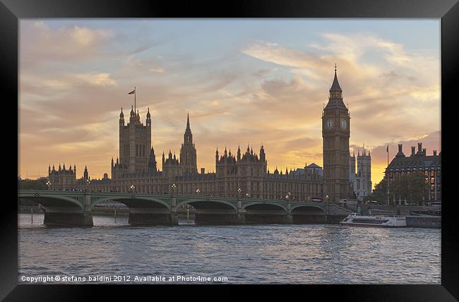The house of parliament and westminster bridge at Framed Print by stefano baldini