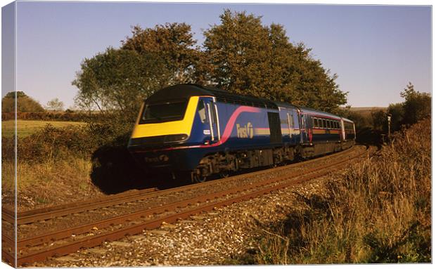 HST 43033 Great Western train, Devon Canvas Print by Simon Armstrong