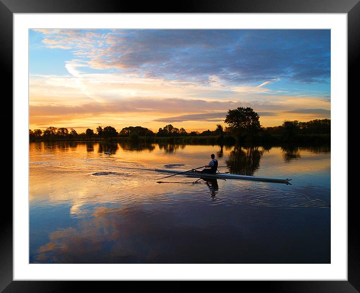 Rower at Sunrise Framed Mounted Print by Tracey Whitefoot