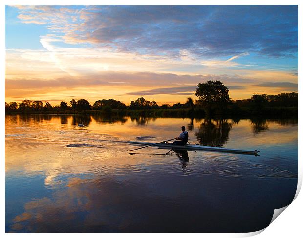 Rower at Sunrise Print by Tracey Whitefoot
