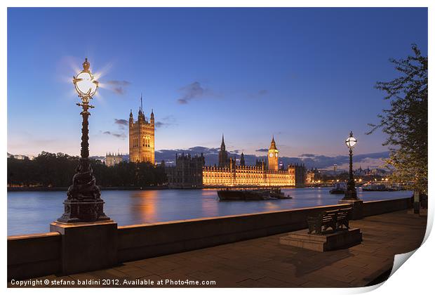 The house of parliament at night Print by stefano baldini