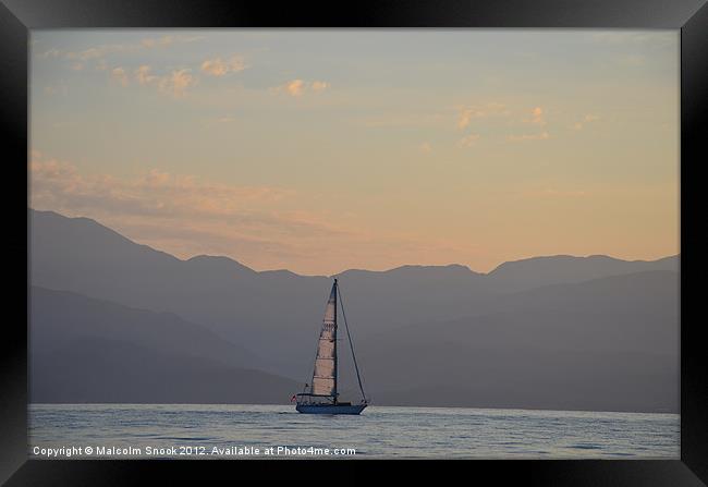 Yacht coming to anchor Framed Print by Malcolm Snook
