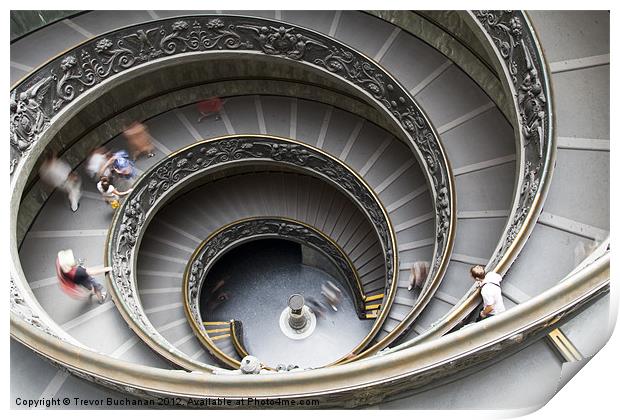 Staircase in the Vatican Museums Print by Trevor Buchanan