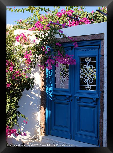 Greek Santorini Doors Framed Print by Brian  Raggatt