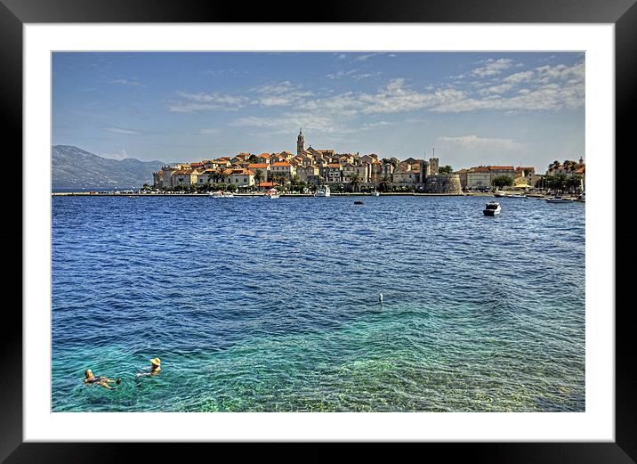 Swimming in Korcula Framed Mounted Print by Tom Gomez
