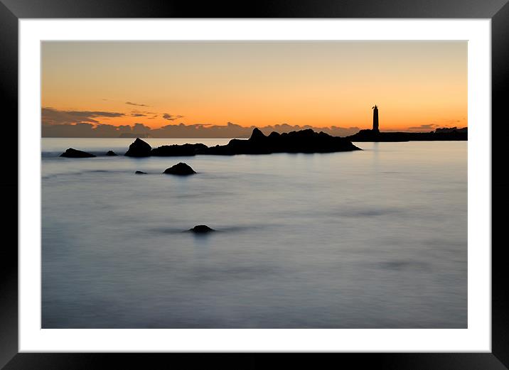 Sunset at the lighthouse and Gibraltar Framed Mounted Print by Guido Montañes
