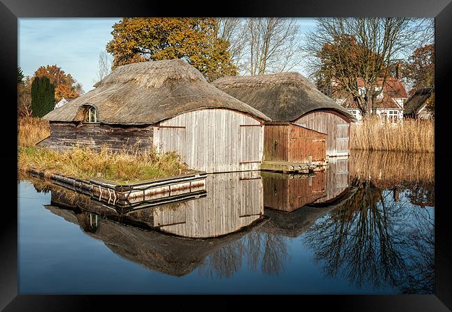 Boat houses at Hickling Broad Framed Print by Stephen Mole