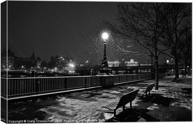 Black and white winter bench Canvas Print by Craig Cheeseman