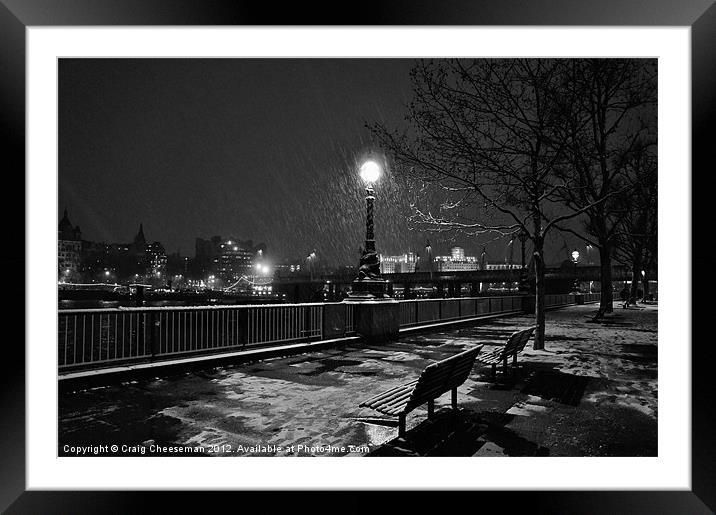 Black and white winter bench Framed Mounted Print by Craig Cheeseman