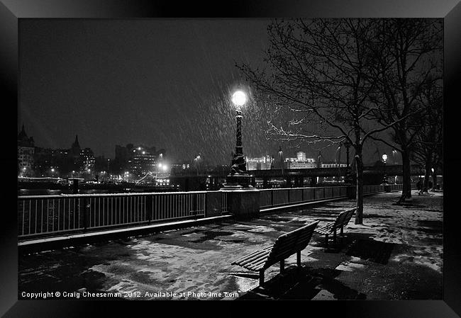 Black and white winter bench Framed Print by Craig Cheeseman